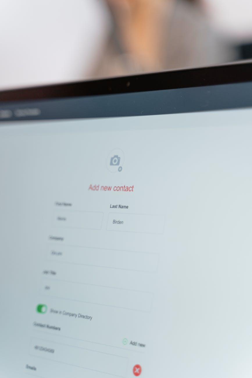 new contact directory on flat screen computer screen